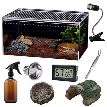 Reptile Terrarium - Amphibian Tank Starter Kit, Eco Rainforest Feeding Box, Amphibian Feeding Box, Suitable for breeding Lizards, Snakes, Chameleons,Jumping Spiders