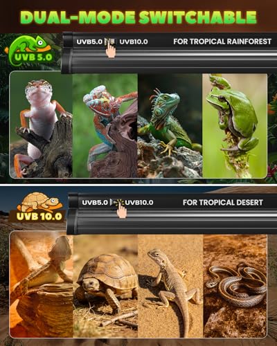 GlowUp T5 UVB Light Reptile Kit 12.4'', UVB 5.0 and UVB 10.0 Switchable for Tropical Rainforest & Desert Reptiles, 8W HO T5 Linear Reptile UVB Light Bar for Bearded Dragon, Gecko, Tortoise, Snake