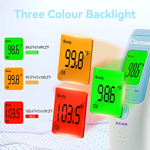 Berrcom Infrared Forehead Thermometer for Adults and Kids | Non-contact digital thermometer with fever alert, LCD, touchless for home, fast & accurate - color: Light Blue