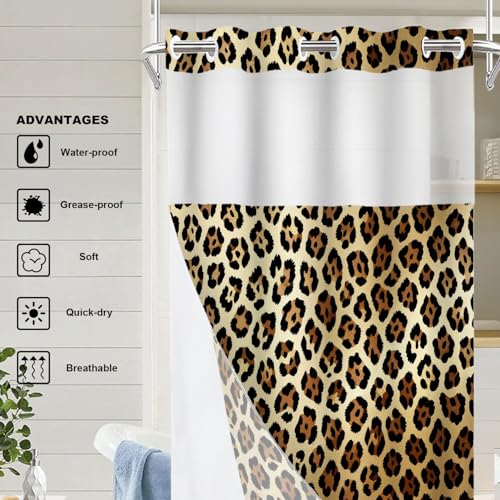 Golden Cheetah Print No Hooks Shower Curtain with Snap in Liner Set, Luxury Leopard Print Tub Curtainn Mesh Top Window & Magnetic Hem Waterproof 35.5X74 Inch - color: Golden Cheetah 1 Gold03, size: 35.4"W x 74"L (Pack of 1)