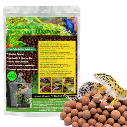Riare 4LBS Expanded Clay Balls Terrarium Substrate for Reptiles - 100% Organic Lightweight Clay Pebbles Substrate Frogs False Bottom Substrate, Bioactive Terrarium Substrate for Drainage and Moisture - color: 4LB