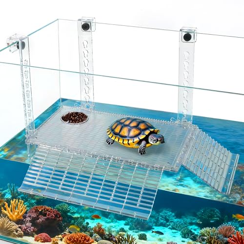 Turtle Basking Platform Easy Mount Adjustable Hanging,Multifunctional Acrylic Turtle Dock with Freely Installable Climbing Ramps for Thick Tank Salamander Frog Turtles Tank 13.8x7.9 Inch - color: 13.8x7.9 Inch