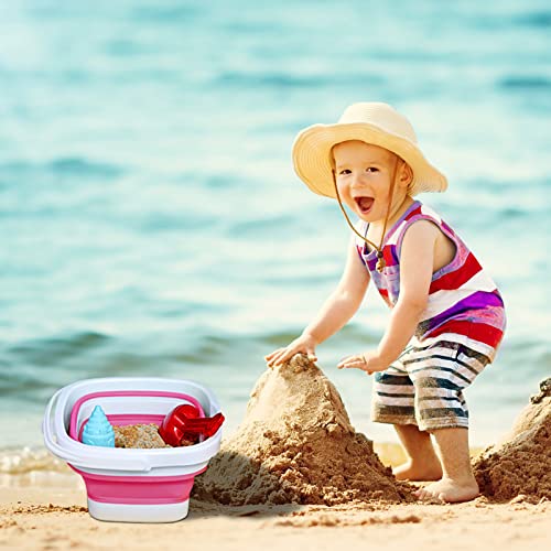 2 Pack Collapsible Buckets 5L 1.3Gallon Small Cleaning Bucket for Household Portable Plastic Bucket Outdoor Car Washing Tub Foldable Camping Beach Sand Water Pot Pail Space Saving Square Grey and Pink - color: Grey+pink