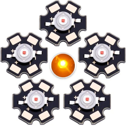 2W Yellow LED Chip,5PCS High Power COB Light Beads with Aluminum Plate 20mm Star PCB Base Heat Sink,for Repairing Lamps, DIY Lighting (700mA,2.2-2.6V,140deg,590-595nm) - color: Yellow