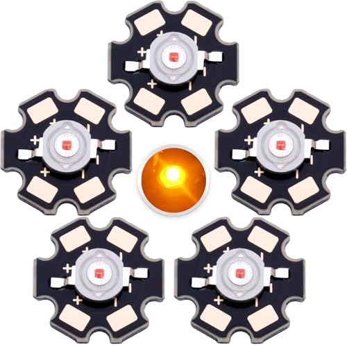2W Yellow LED Chip,5PCS High Power COB Light Beads with Aluminum Plate 20mm Star PCB Base Heat Sink,for Repairing Lamps, DIY Lighting (700mA,2.2-2.6V,140deg,590-595nm) - color: Yellow