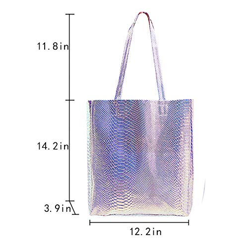 Goodbag Boutique Hologram Tote Bag Laser Snakeskin PU Shoulder Bag Large Capacity Fashion Holographic Handbag