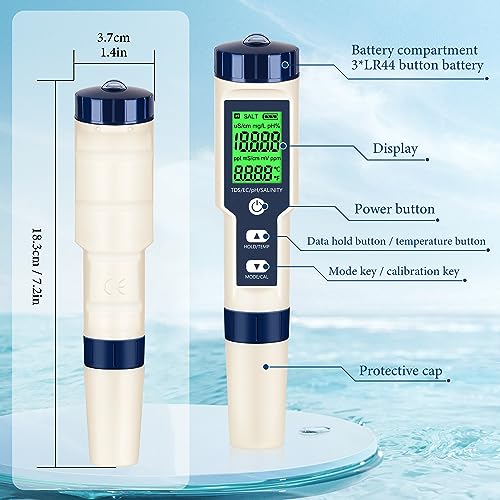 PH Meter & TDS Meter Digital Water Tester 5 in 1 Salinity Tester PH Temp EC and TDS Meter,PH Meter for Water with LCD Backlit,Water Testing Kits for Drinking Water,Wine,Swimming Pool,Hot Tub Spas. - size: 5-1
