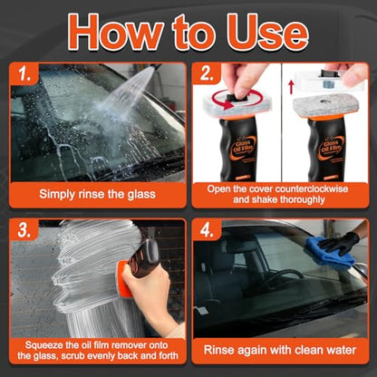 Glass Oil Film Remover for Car, Hand-Held Glass Emulsion Cleaner, Glass Cleaner Automotive Oil Film Cleaning Brush for Car Windows, Windshield and Mirrors, Improve Driving Visibility