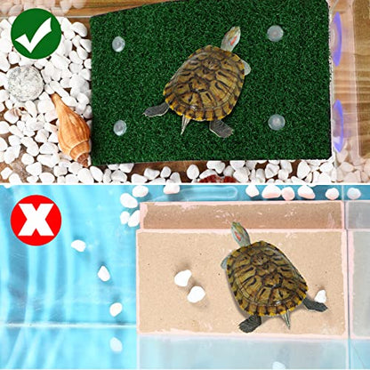 2 Pcs Turtle Basking Platform Ramp Medium Tortoise Terrace Resting Ladder Simulation Lawn and 6 Pcs Artificial Plastic Aquarium Plants Turtle Tank Accessories Decorations for Small Reptile Turtle