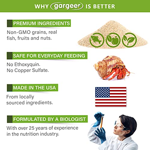Gargeer 2oz Hermit Crab Food. Non-GMO, Premium Ingredients, Made in USA | Premium daily hermit crab food! Rich in krill, kelp, organic carrot & essential minerals for immunity. Made in the USA