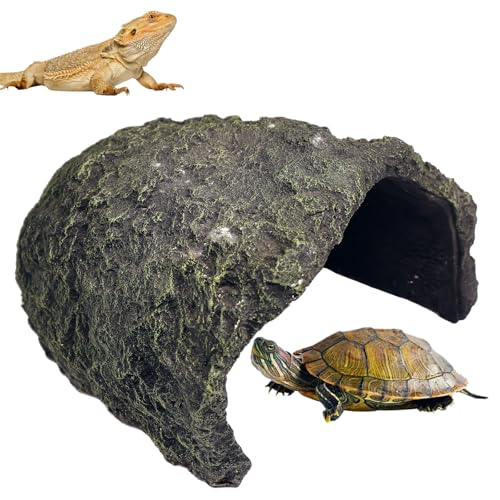 Extra Large Reptile Hide,Tortoise Hideout Cave, Resin Snake Hides,Turtle Basking Platform,Reptiles Habitat Decor with Smooth Edges for Bearded Dragons,Lizards,Geckos,Terrarium Habitat Decor - size: 10.23 x 8.66 x 5.51 inch