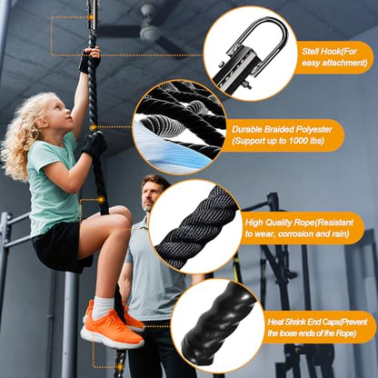 Climbing Rope Gym Workout - 1.5 Inch Dia 10FT 15FT 20FT 25FT 30FT 35FT 40FT 50FT Heavy Duty Work Out Rope Exercise Climbing Ropes for Adults Kids Fitness & Strength Training Outdoor & Indoor - Black - style: 1.18 Inch-10ft