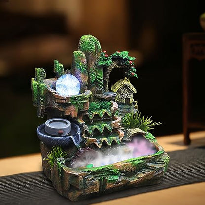 Waterfountain Indoors Tabletop Fountain Indoor Small Rockery Desktop Mountain Waterfall with Fog & LED for Home Office Atomizing Humidifier Small Waterfall Style 2 - color: Style 2