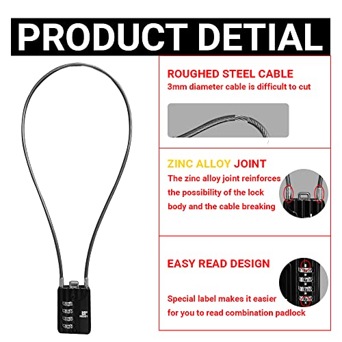 RESET-200 4-Digit Combination Cable Lock, 11.8 in/30cm, 2 Pack | 11.8 in/30cm cable for lockers, bags, storage boxes, and small gear; light-duty use only. 2 locks included. - size: 30cm(12 inch)Cable
