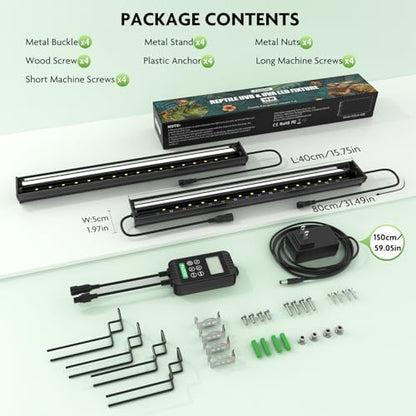 PAIZOO UVB Light for Reptiles, 2-in-1 LED Full Spectrum Reptile Light Kit | 2-Pack 16" UVB reptile light kit, 4 Preset Modes Cover Ferguson Zone Timer Reptile Lamp Great for Most Reptiles - size: PZUV-80B (2-Pack)