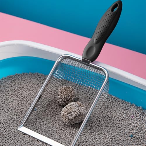 Kakalote Cat Litter Scoop, Stainless Steel Metal Cat Litter Scoop Mesh Shovel for Poop Sifting, Easy and Efficient Cleaning(5X5mm Holes)