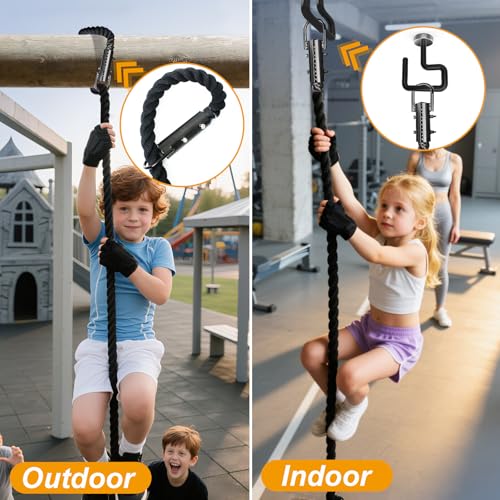 Climbing Rope Gym Workout - 1.5 Inch Dia 10FT 15FT 20FT 25FT 30FT 35FT 40FT 50FT Heavy Duty Work Out Rope Exercise Climbing Ropes for Adults Kids Fitness & Strength Training Outdoor & Indoor - Black - style: 1.18 Inch-10ft