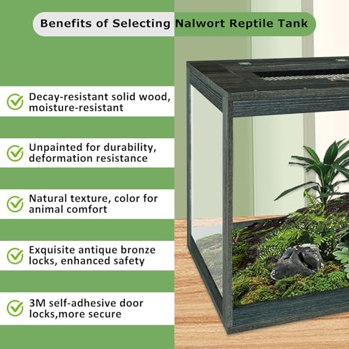 67 Gallon Reptile Tank, Lockable Sliding Door Bearded Dragon Tank with Metal Mesh Roof, Front Opening Terrarium for Lizards, Leopard Gecko, Snake (Black Gray, 40" x 20" x 20") - size: 67 Gallon (40" L x 20" W x 20" H)