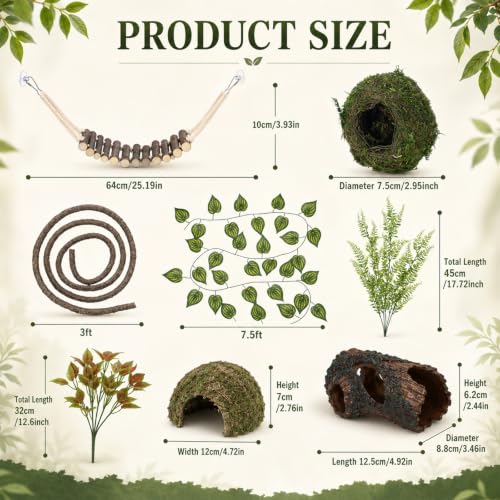 17 Pcs Bearded Dragon Tank Accessories Hermit Crab Accessories Natural Habitat Toy Artificial Moss and Plants Suction Cups for Lizard Chameleon Leopard Gecko Reptile Amphibian Tank Decoration - style: Mossy Style