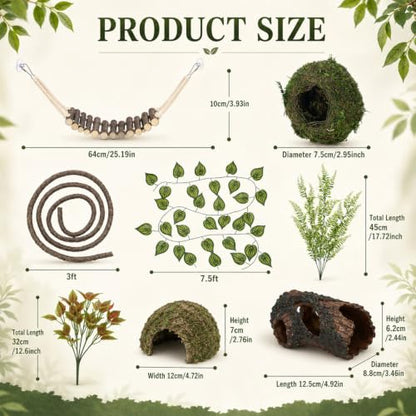 17 Pcs Bearded Dragon Tank Accessories Hermit Crab Accessories Natural Habitat Toy Artificial Moss and Plants Suction Cups for Lizard Chameleon Leopard Gecko Reptile Amphibian Tank Decoration - style: Mossy Style