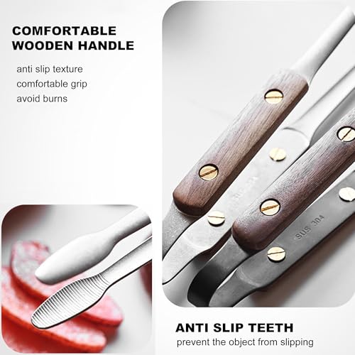 Longjet Kitchen Tongs Metal Tweezers for Cooking - Reptile Feeding Tongs for Gecko, Bearded Dragon, Snake - Long Forceps for Aquarium Plant (Silvery Walnut-9.5"/1Pcs)