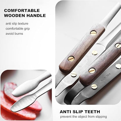 Longjet Kitchen Tongs Metal Tweezers for Cooking - Reptile Feeding Tongs for Gecko, Bearded Dragon, Snake - Long Forceps for Aquarium Plant (Silvery Walnut-9.5"/1Pcs)