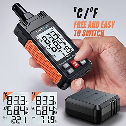 HT607 Temperature Humidity Meter - Large LCD Backlight with Cover Protector | High-Precision Digital Hygrometer with Ambient, Relative Humidity, Dew Point, Wet Bulb Thermometer, Min/Max Hold