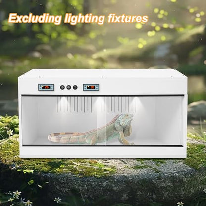 PVC Reptile Tank Enclosure, 31.5*15.75*15.75in Wooden Reptile Terrarium Front Opening Reptile Terrarium w/Glass Sliding Door & Intelligent Thermostat for Ball Python Snake Gecko Bearded (White, Clear) - color: White, Clear