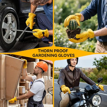 OZERO Leather Work Gloves for Men: Cowhide Garden Gloves, Gold, XL, 1 Pair | Full Grain Cowhide, ANSI/ISEA 105 Certified, Puncture Level 4, Abrasion Level 3, for Gardening Yard Construction Ranch Work - size: X-Large (1 Pair)