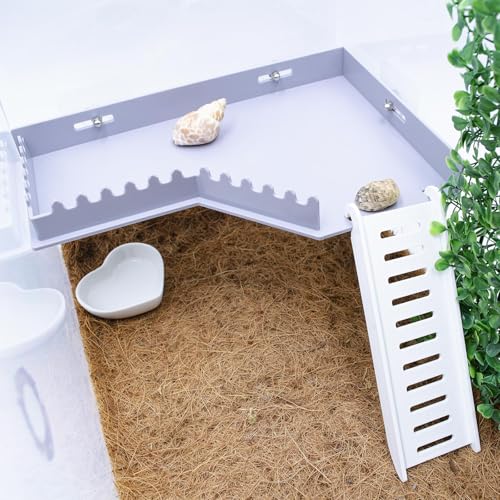 No-Drill Climbing Platform with Ramp, Hermit Crab Climbing Wall & Hideout, Multi-Level Platform with Ladder, No-Tools Mounting for Geckos, Small Lizards, Hamsters, Grey - color: Gray