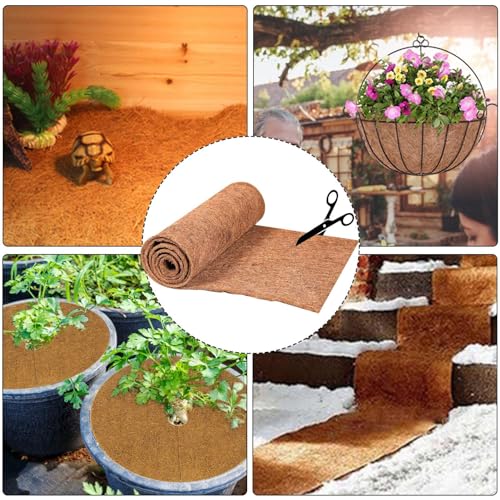 Natural Coco Coir Fiber Liner Roll, co-conut Fiber Pad Sheet, Hanging Basket Coco Liners, Coco Fiber Mat Reptile, Coco Fiber Replacement Liner for p-lanters Window Box Flower Basket Garden Decoration - size: 100x30 cm