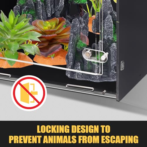 16x16x24 PVC Reptile Enclosure for Crested Reptile, Front Opening Tank | Front-opening acrylic door, full metal screen top, side vents, upgraded lock, insulated tropical habitat for adult geckos - size: 16"16"24"
