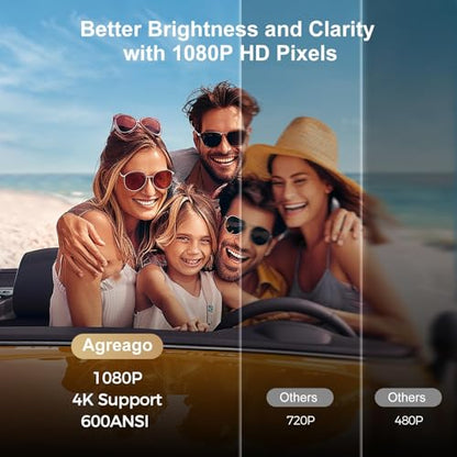 [Electric Focus] Projector with WiFi and Bluetooth, Native 1080P 15,000 Lumens 4K Supported, Agreago Outdoor Movie Projector for Home Theater UP to 300", for iOS/Android/TV Stick/HDMI/USB (Gray)