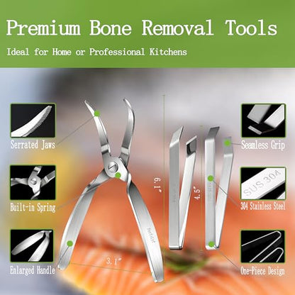 Fish Bone Pliers/Tweezers 304 Food Grade Stainless Steel Deboning Tool Kit for All Kinds of Fish（3 Pack）