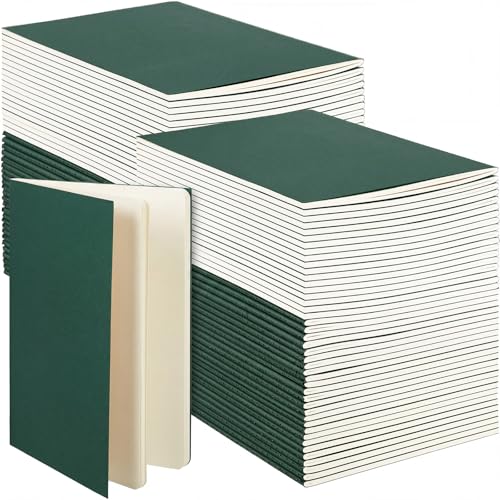 100 Pcs Journals Notebooks Bulk - Kraft Softcover A5 Small Notebooks 5.5 Inch x 8.3 Inch Notepads with 60 Page 30 Sheet for Writing Sketch Travel Office Supplies (Green,Unlined) - color: Green, style: Unlined