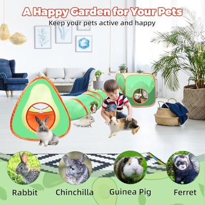 YUEPET Rabbit Tunnel & Cube Tent, Bunny Hideout, Guinea Pig Tunnel, Avocado | Foldable 3-in-1 Set, Bunny Tunnel, Crinkle Fabric, Play Ball Included, Configurable Shapes - color: Avocado