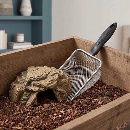 Toddmomy Stainless Steel Reptile Sand Scoop - Mesh Size 3.8X3.8mm Metal Substrate Sifter - Fine 6 - Mesh Litter Shovel - Cage Cleaner for Desert Terrariums