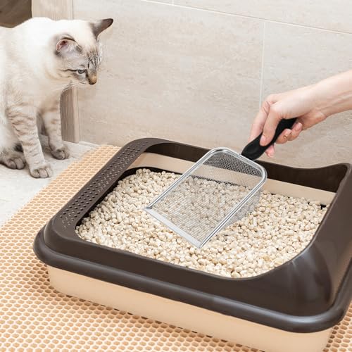 VANZACK Metal Cat Litter Scoop with Plastic Handle, Stainless Steel Mesh Sand Waste Shovel 2.8x2.8mm for Reptile Terrarium and Cat Litter Box Cleaning