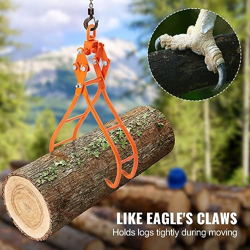 VEVOR Timber Claw Hook, 36 inch 4 Claw Log Grapple for Logging Tongs, Swivel Steel Log Lifting Tongs, Eagle Claws Design with 3307 lbs/1500 kg Loading Capacity for Tractors, ATVs, Trucks, Forklifts - style: 36in-Swivel