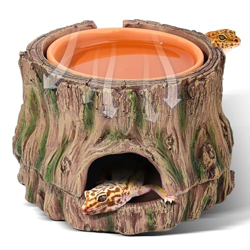 3 in 1 Leopard Gecko Humid Hide,Small Reptile Hide Cave | Humid Hideout with Detachable Base and Humidity Dish,Terrarium Tank Accessories Decor,for Lizard, Crested Gecko, Snake, Crabs
