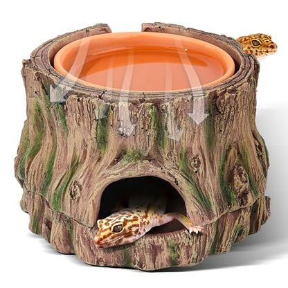 3 in 1 Leopard Gecko Humid Hide,Small Reptile Hide Cave | Humid Hideout with Detachable Base and Humidity Dish,Terrarium Tank Accessories Decor,for Lizard, Crested Gecko, Snake, Crabs