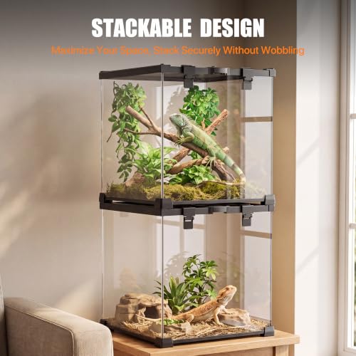 7 Gallon Fully Assembled Glass Reptile Enclosure,12"x 12" x 12" | Top Opening & Escape-Proof Reptile Terrarium Tank for Frog,Geckos,Tarantulas and Other Reptiles and Amphibians - size: 12“L x 12"W x 12"H