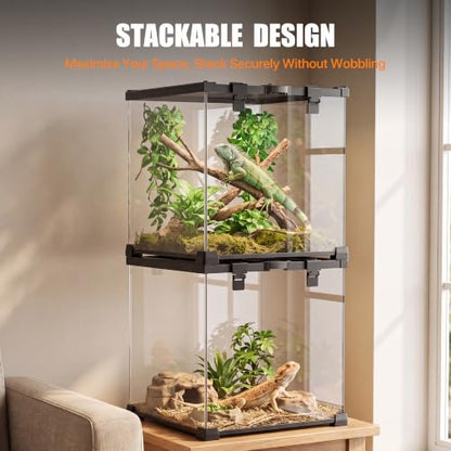 7 Gallon Fully Assembled Glass Reptile Enclosure,12"x 12" x 12" | Top Opening & Escape-Proof Reptile Terrarium Tank for Frog,Geckos,Tarantulas and Other Reptiles and Amphibians - size: 12“L x 12"W x 12"H