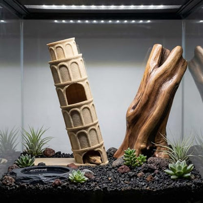 Reptile Climbing Branch Habitat Decor Lizard Basking Platform and Hideout 3D Printed Leaning Tower of Pisa for Leopard Gecko, Bearded Dragon, Snake, and Small Amphibians