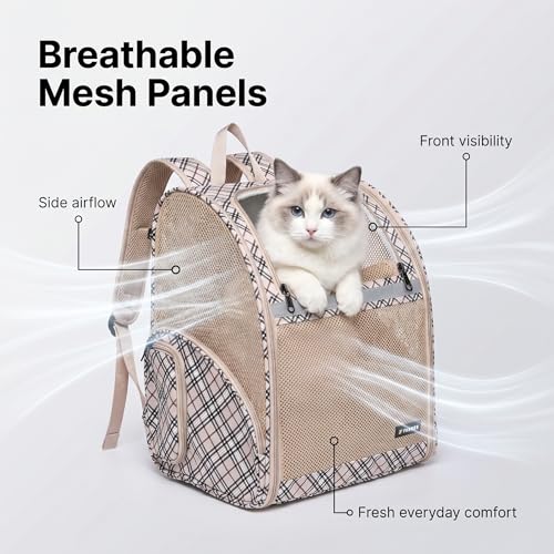 Cat Backpack Carrier for Small Dogs and Medium cat Puppy Kitten Bunny Pet Carrier Backpack Collapsible with Fully Ventilated Mesh with Safety Leash (Khaki, 12.9" L x 10.62" W x 15.5" H - M) - color: Khaki, size: Medium