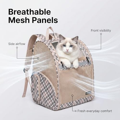 Cat Backpack Carrier for Small Dogs and Medium cat Puppy Kitten Bunny Pet Carrier Backpack Collapsible with Fully Ventilated Mesh with Safety Leash (Khaki, 12.9" L x 10.62" W x 15.5" H - M) - color: Khaki, size: Medium
