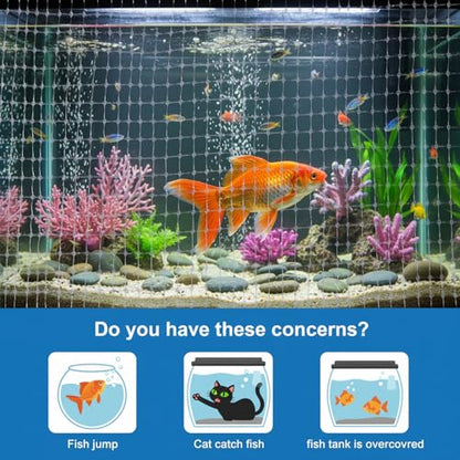 Aquarium Mesh Fish Tank Cover 10-75 Gallon Fish-Tank Lid Clear Fish Net for Fishes Transparent Plastic Aquarium Top Cover Screen Hood Net Plastic Mesh Screen for Aquariums, 4 X 5 Feet
