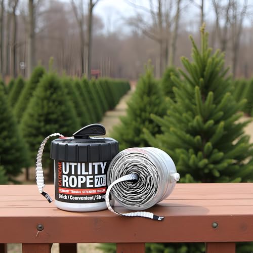 Rapid Rope Canister, 70ft White Tactical Paracord, 1100lb Test, USA Made | Heavy Duty Poly Rope Test Cord, Non-Tangle Dispenser Included, For Hiking, Camping, Survival, Utility, Stocking Stuffer, Gift - size: 70ft, style: White