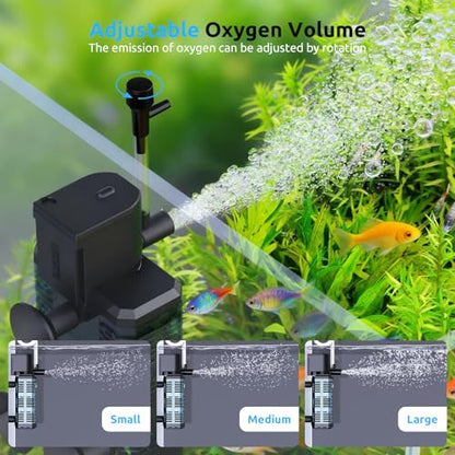 SEAOURA Quiet Internal Aquarium Filter 100GPH Water Pump for 5-15 Gallon Fish Tanks Aeration System | Built-in Aeration Oxygen System Stable Circulation Pump Detachable Washable Filter Sponge Compact Submersible Internal Design