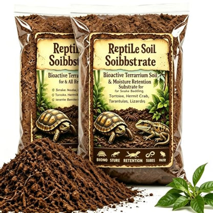 2PCS Reptile Soil Substrate, Bioactive Terrarium Soil & Moisture Retaining Substrate for Snake Bedding, Tortoise, Hermit Crab, Tarantulas, Lizards – Reptile Tank Bedding